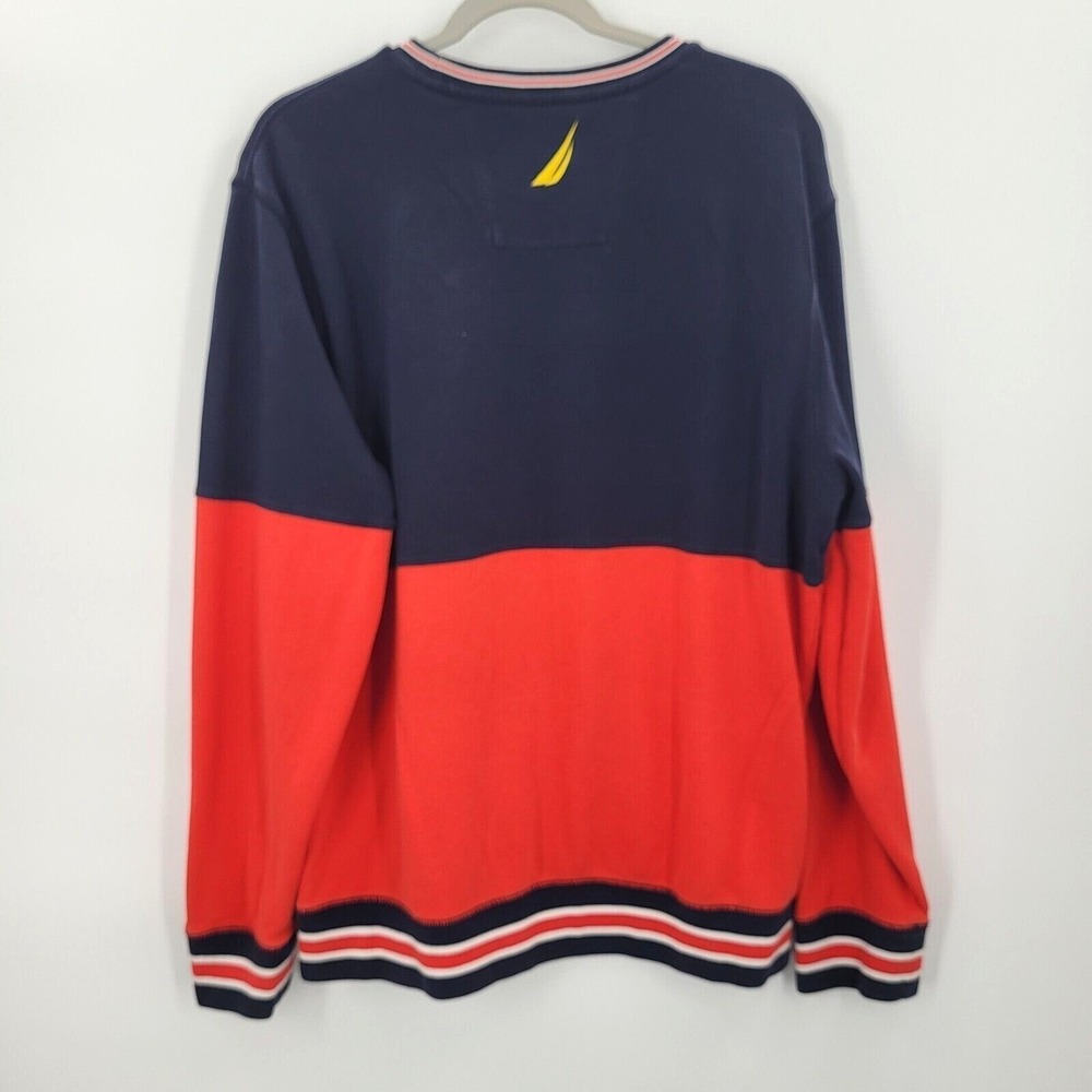 NAUTICA Mens Lakeside Marina Color Block Crewneck Sweatshirt Navy Red Vintage XL - Picture 2 of 9
